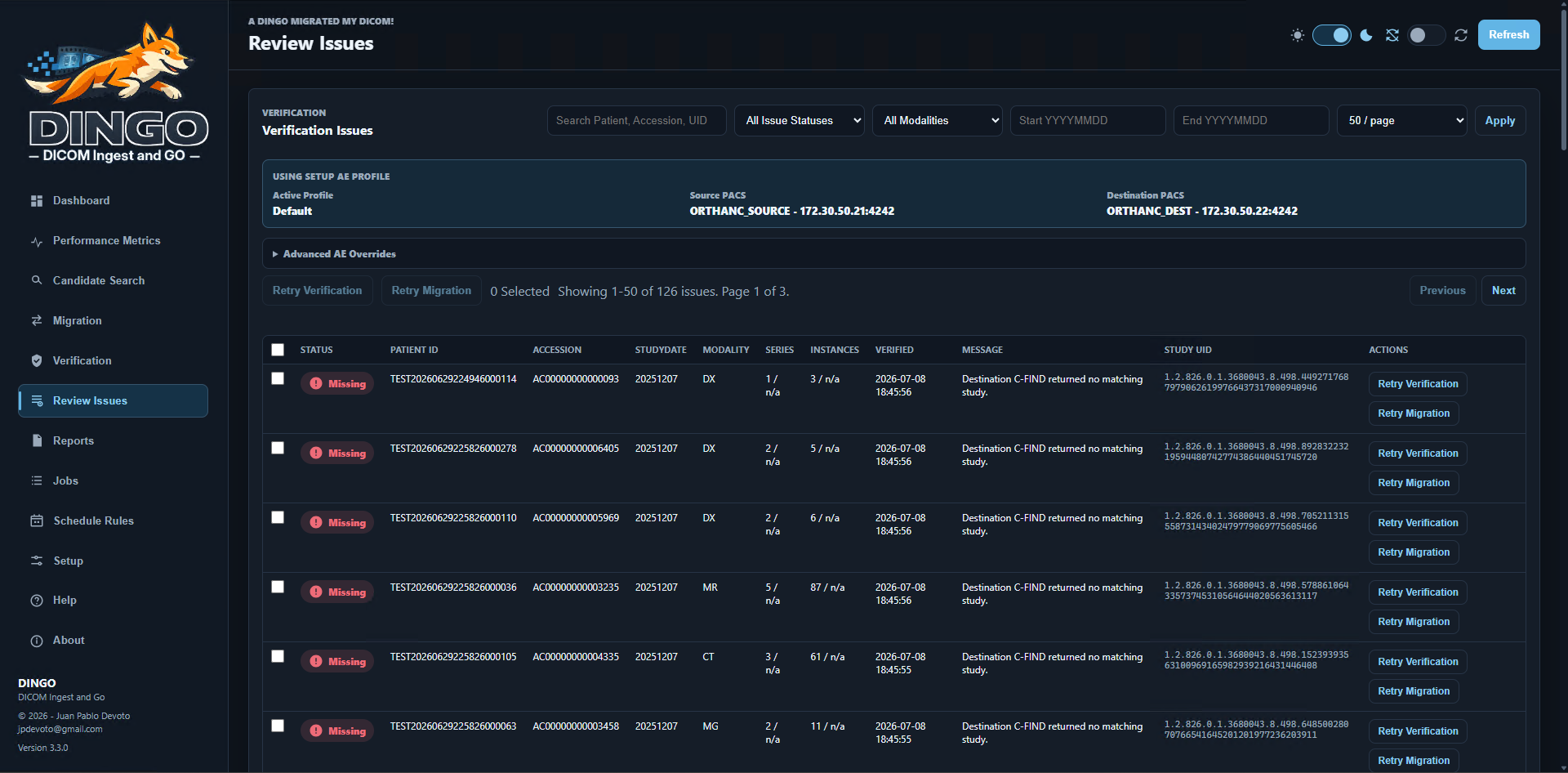 DINGO Review Issues screenshot